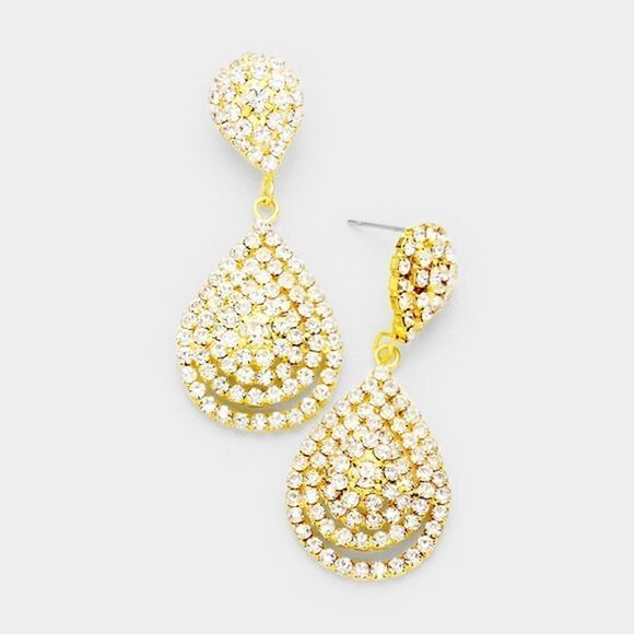 Double Teardrop Clear Crystal Evening Earrings - Picture 3 of 3